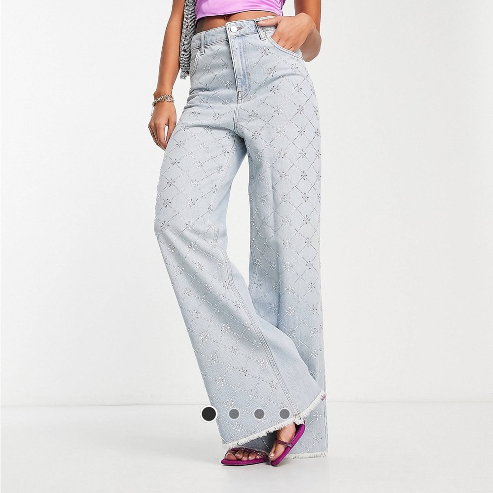 COPY - ASOS LUXE denim jeans with all
over diamante grid in blue